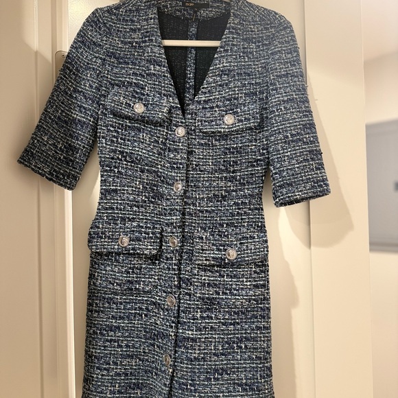 Maje Make Front Classic Preppy Rollye Knit Blue Dress Tweed Size 34 - Picture 9 of 9